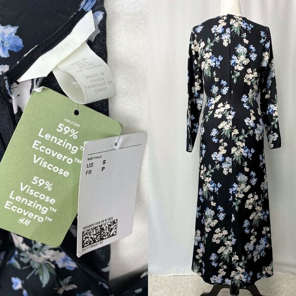 H&M gathered knot detail moody watercolour floral botanical maxi dress small NWT - Picture 4 of 5